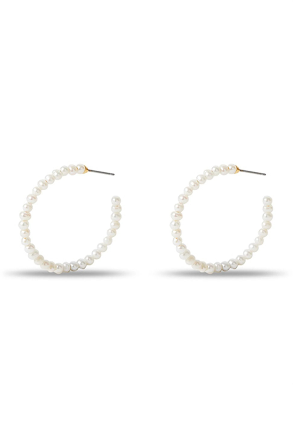 LeLe Sadoughi Freshwater Pearl Medium Hoop Earrings - White