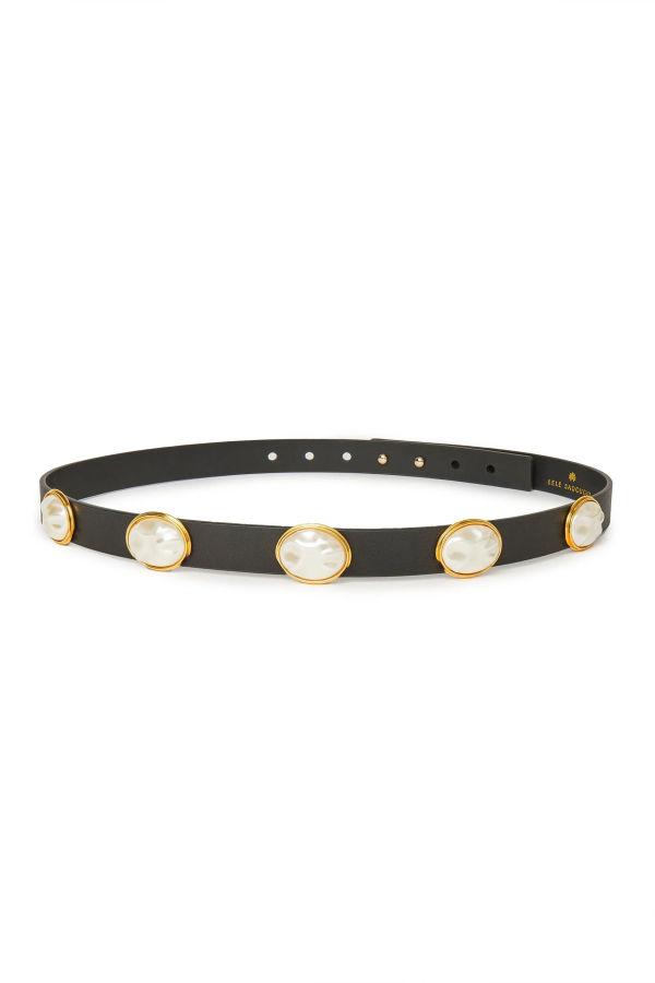 LeLe Sadoughi Jet Oval Pearl Station Belt