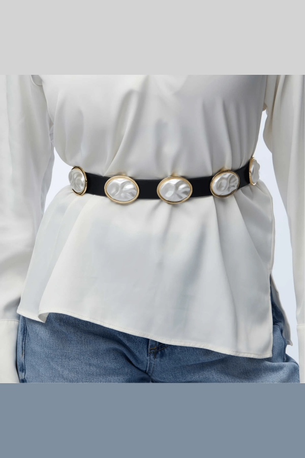 LeLe Sadoughi Jet Oval Pearl Station Belt