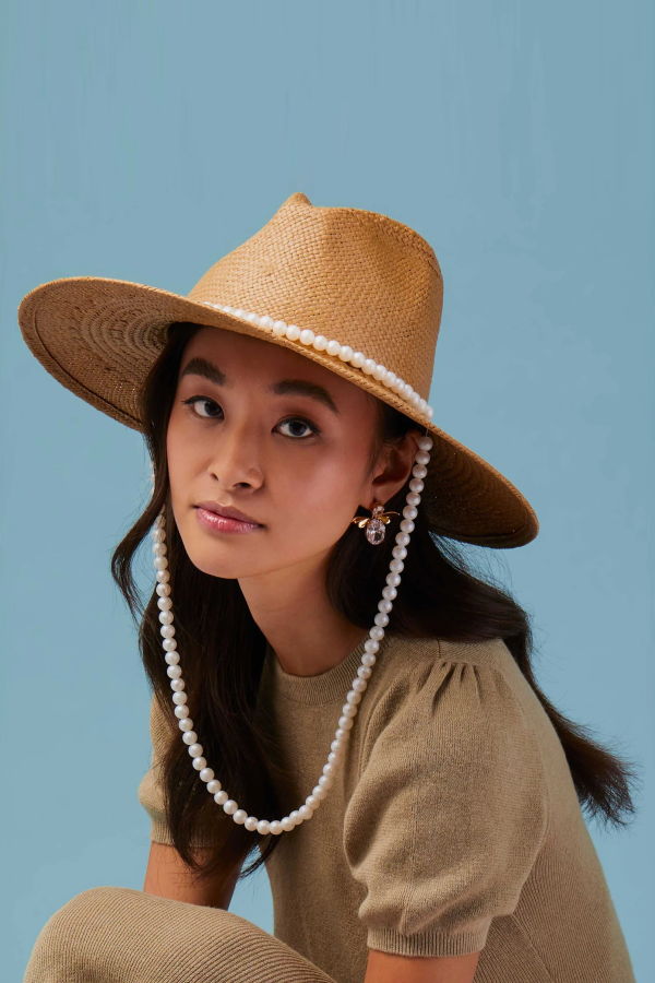 LeLe Sadoughi Natural Pearl Strand Straw Hat - Natural