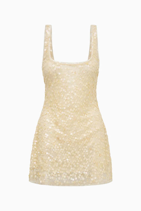 LoveShackFancy Ciris Shell Bead Mini Dress - Shell