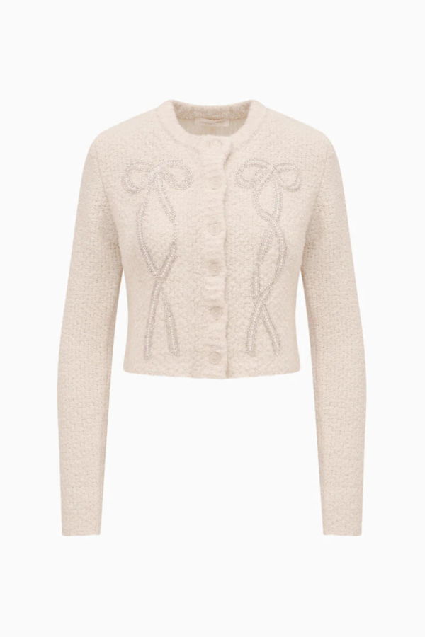 LoveShackFancy Leocadia Wool-Blend Embellished Cardigan - Ivory