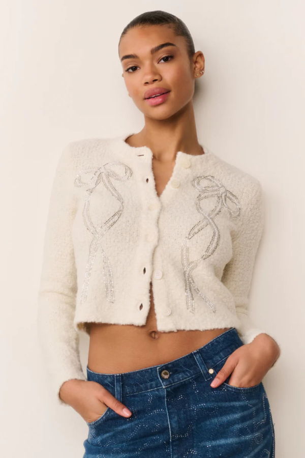 LoveShackFancy Leocadia Wool-Blend Embellished Cardigan - Ivory