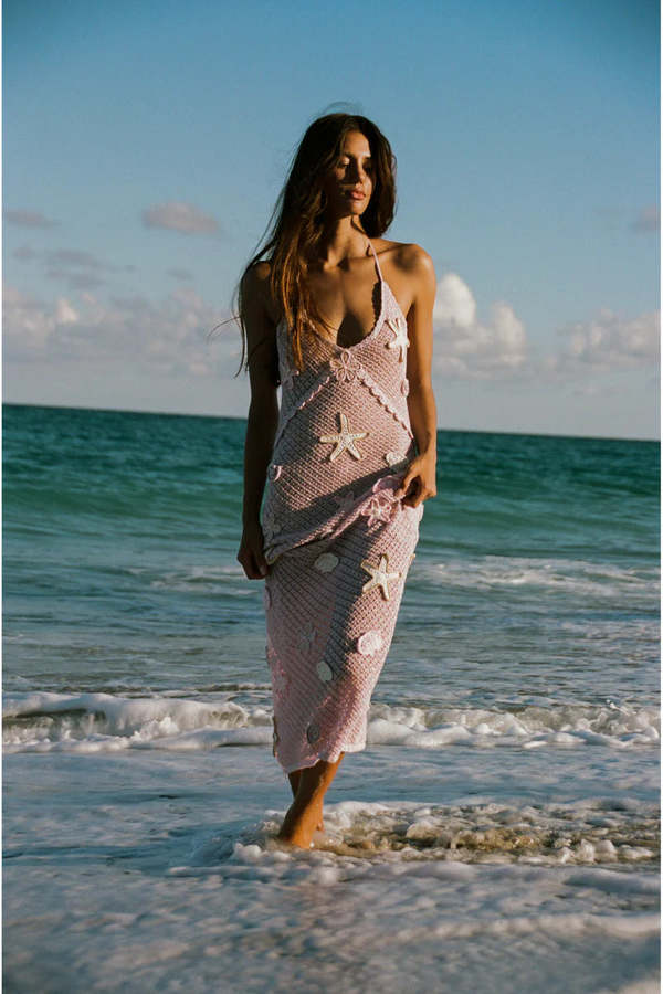 lavender crochet maxi dress St Tropez Crochet Dress