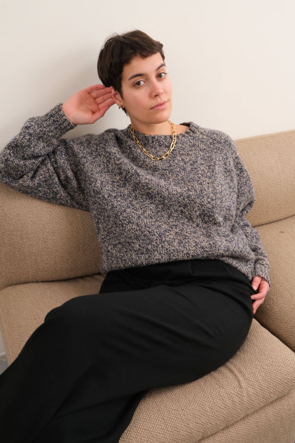 Hermine Vintage Indigo And Oat Lambswool Marled Crewneck Sweater