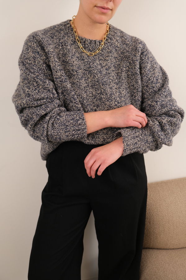 Hermine Vintage Indigo And Oat Lambswool Marled Crewneck Sweater