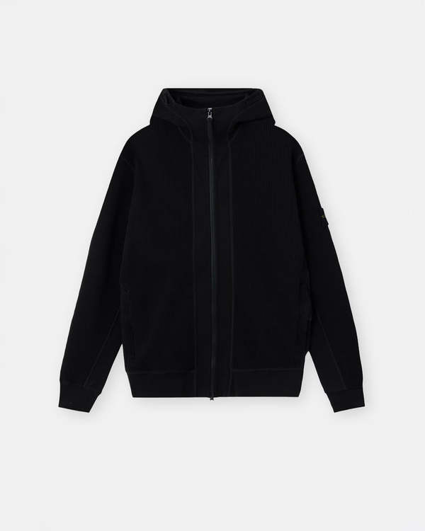 Stone Island Organic Cotton Waffle Fleece Zip-Up Hoodie - Black