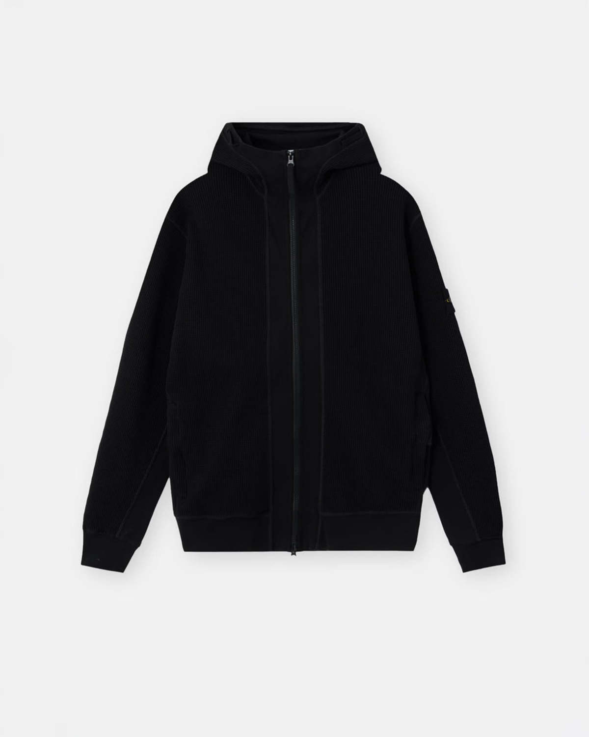 Stone Island Organic Cotton Waffle Fleece Zip-Up Hoodie - Black - Image 1 of 5