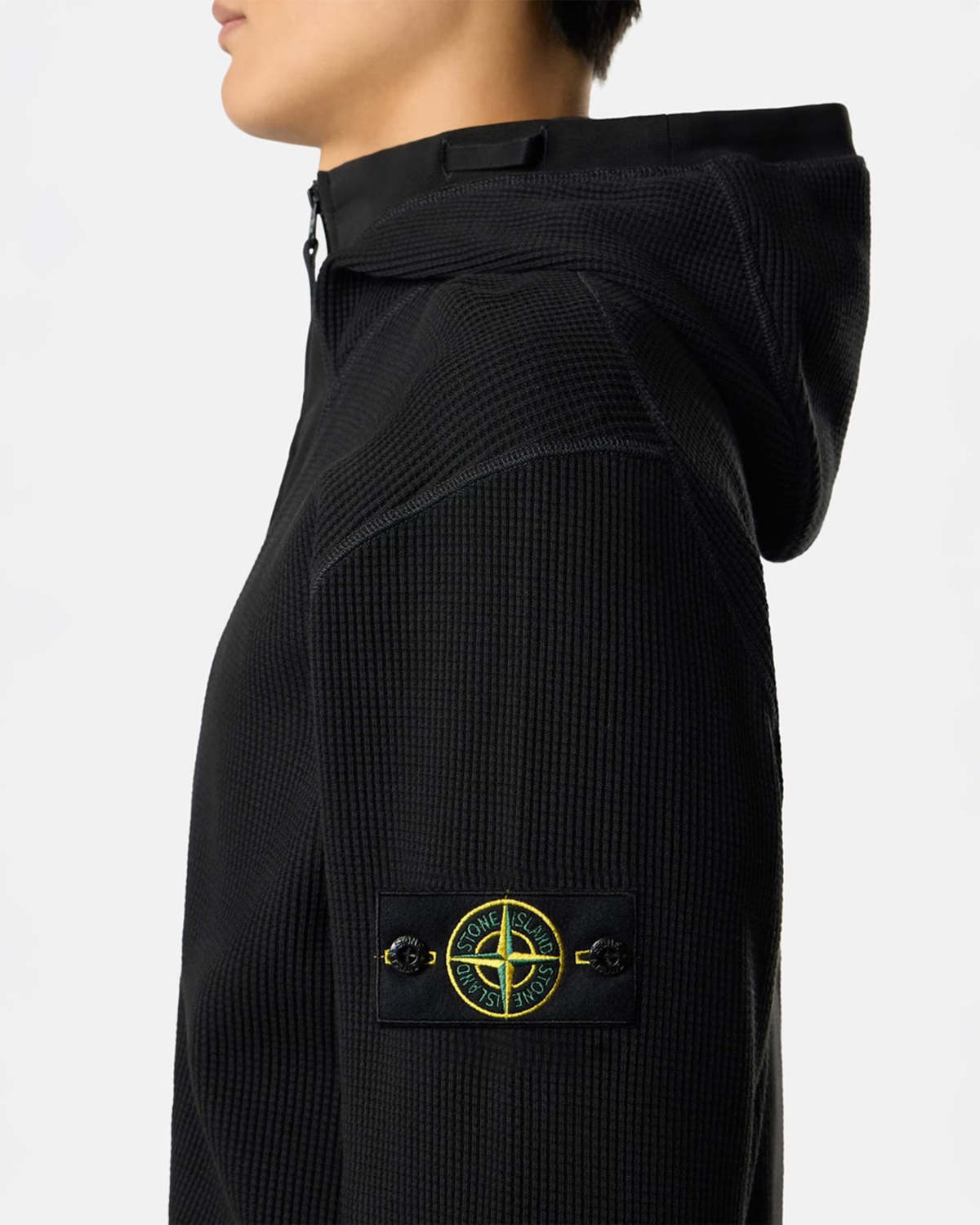 Stone Island Organic Cotton Waffle Fleece Zip-Up Hoodie - Black - Image 3 of 5