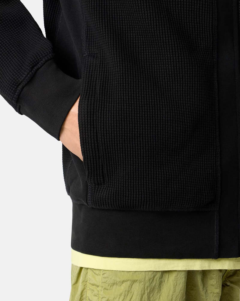 Stone Island Organic Cotton Waffle Fleece Zip-Up Hoodie - Black