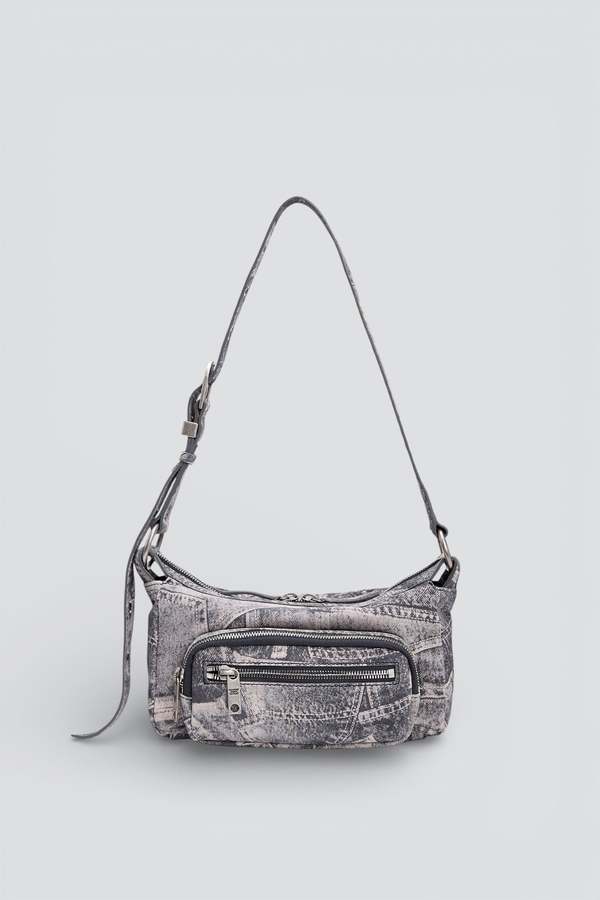 Marge Sherwood Light Grey Printed Suede Outpocket Hobo Mini Bag