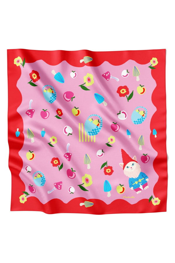 Centinelle Cat Garden Gnome Silk Large Square Scarf