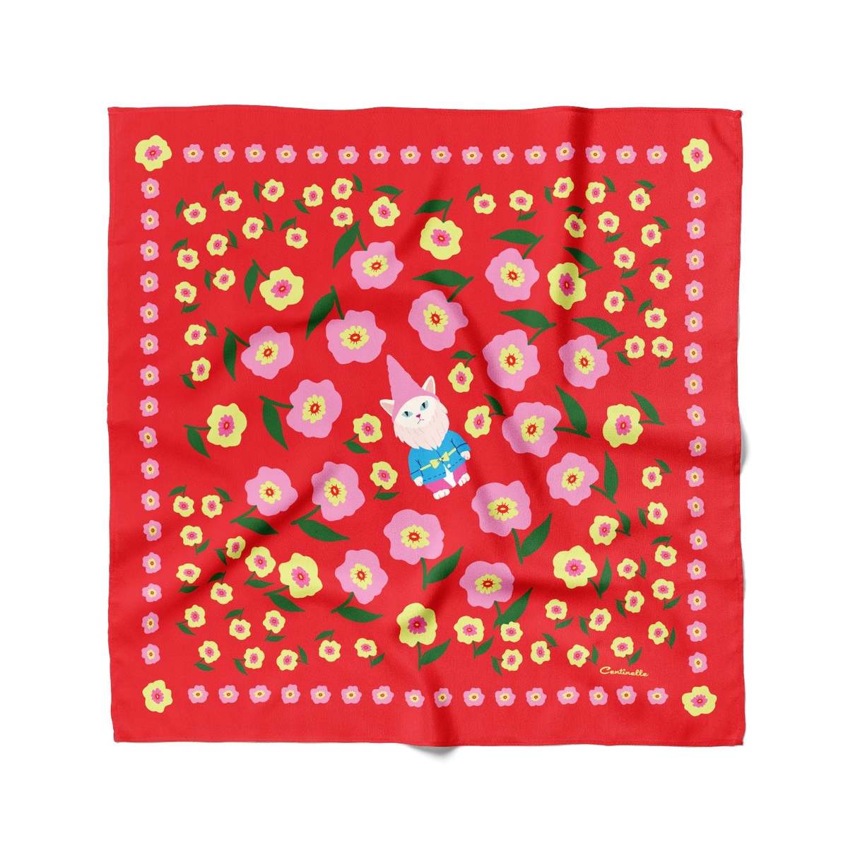 Centinelle Cat Garden Gnome Cotton Silk Bandana - Image 1 of 4