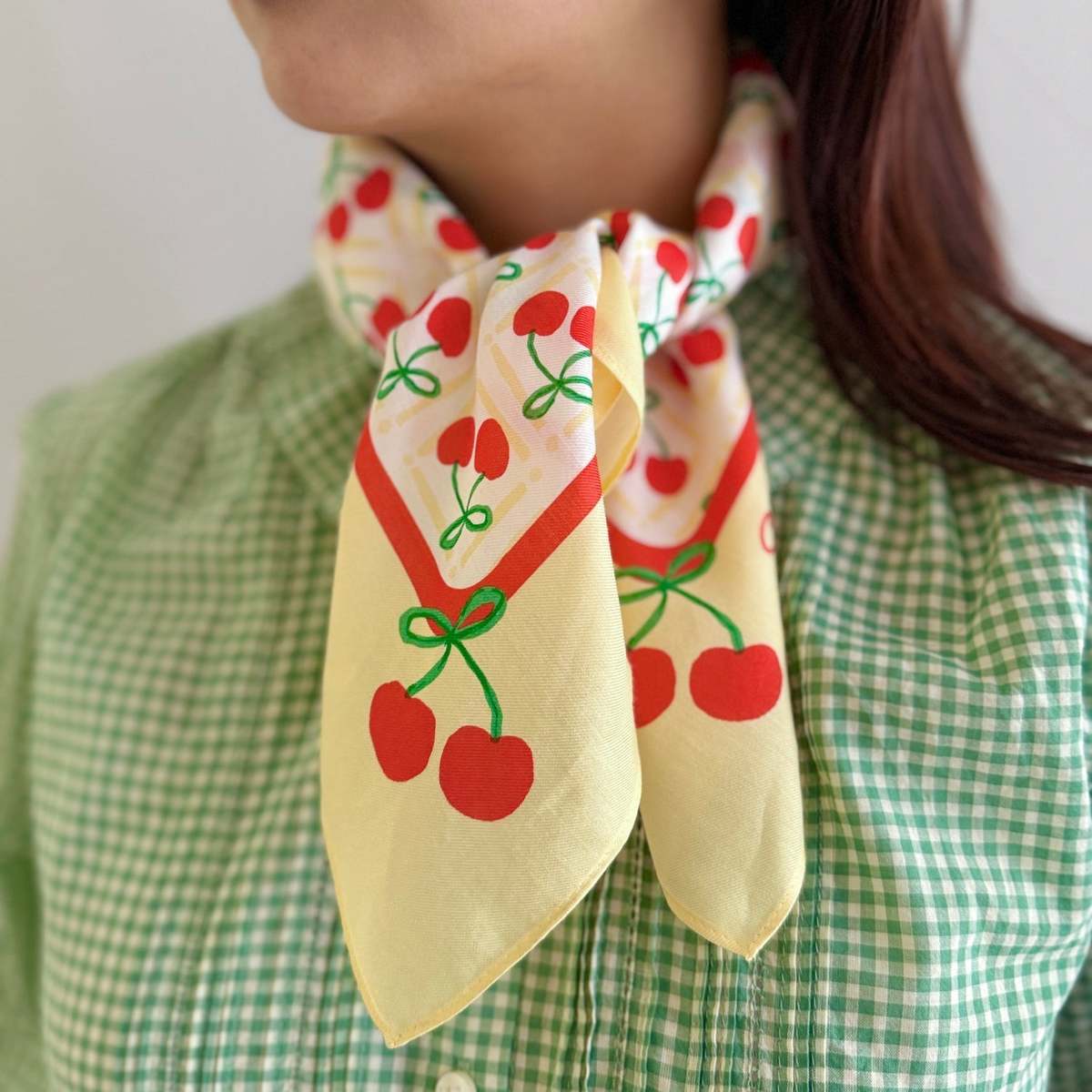 Centinelle Cherry Cotton Silk Bandana - Cherry - Image 2 of 2
