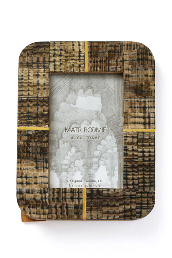 Matr Boomie Kerala Picture Frame - Curved Carved Horn, Brass Inlay