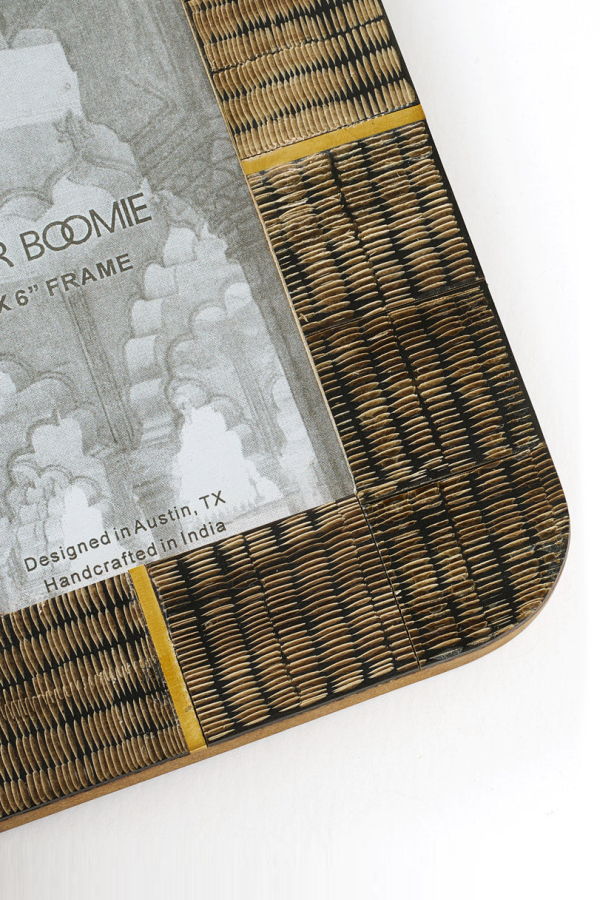 Matr Boomie Kerala Picture Frame - Curved Carved Horn, Brass Inlay