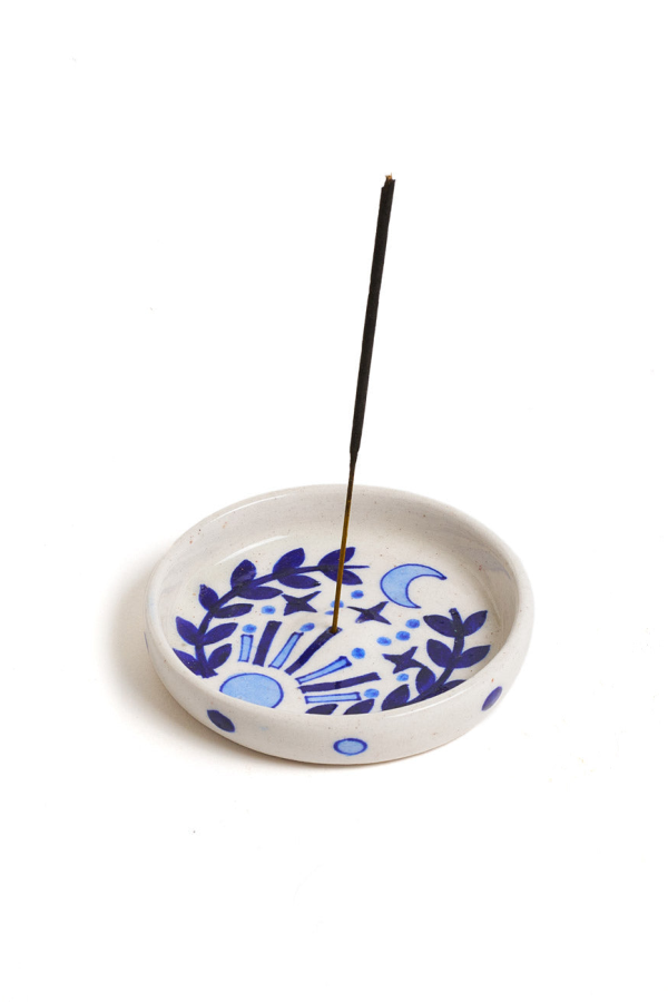 Matr Boomie Lalita Round Incense Holder - Blue & White