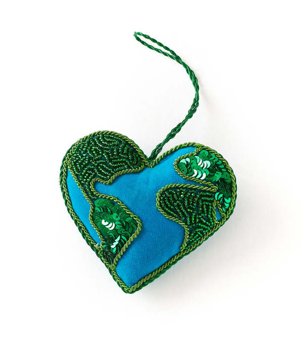 Matr Boomie Larissa Plush Heart Earth Beaded Felt Ornament - Embroidered