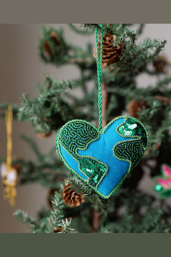 Matr Boomie Larissa Plush Heart Earth Beaded Felt Ornament - Embroidered