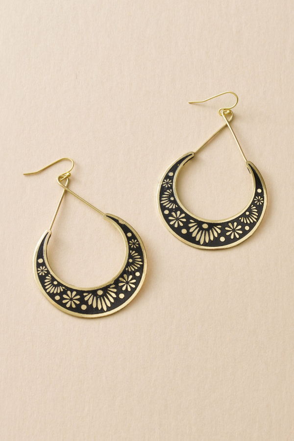 Matr Boomie Nisha Crescent Moon Hoop Earrings - Gold, Black