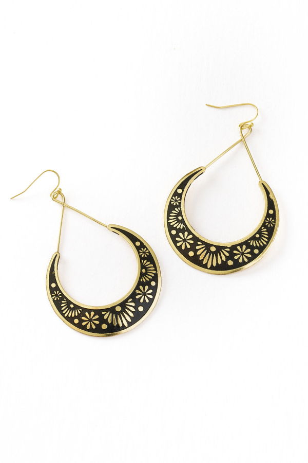 Matr Boomie Nisha Crescent Moon Hoop Earrings - Gold, Black