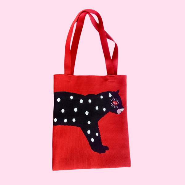 Centinelle Polka Cat Knit Tote Bag