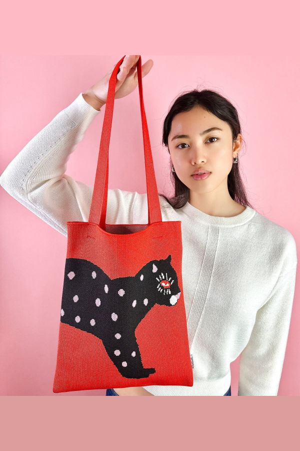 Centinelle Polka Cat Knit Tote Bag