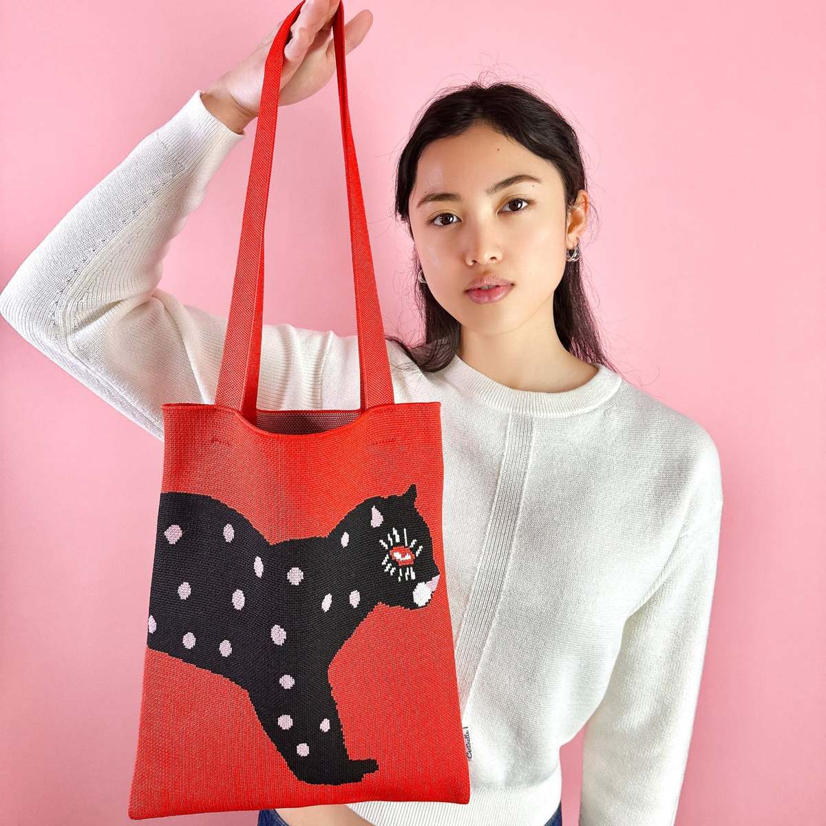 Centinelle Polka Cat Knit Tote Bag - Image 2 of 6