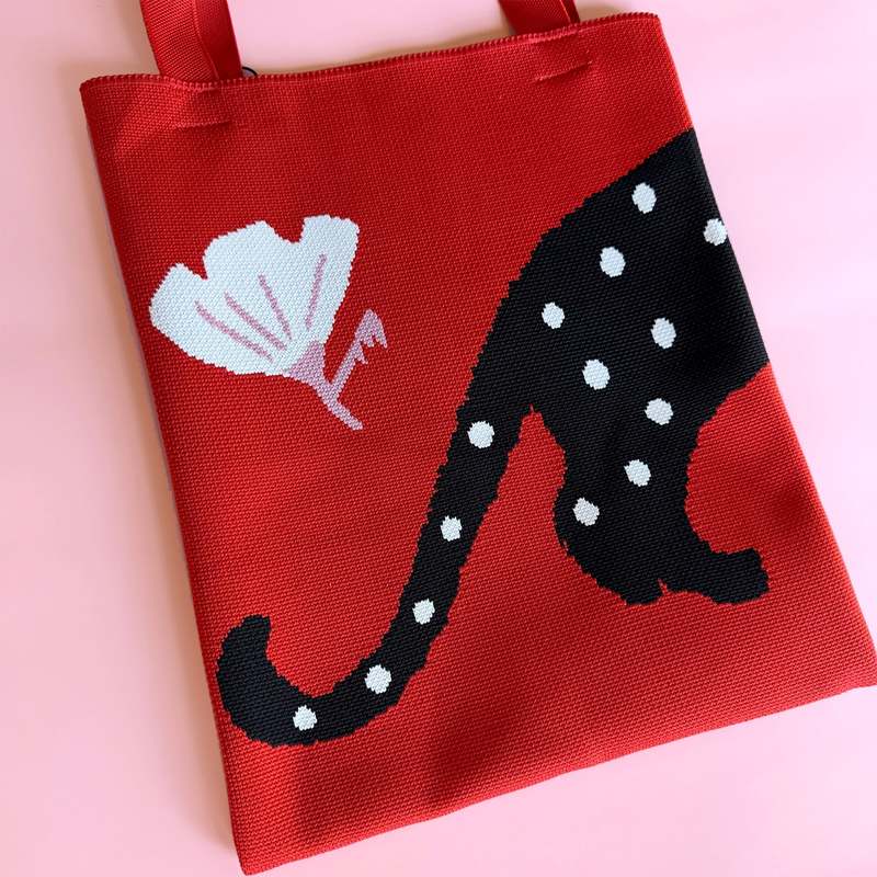 Centinelle Polka Cat Knit Tote Bag