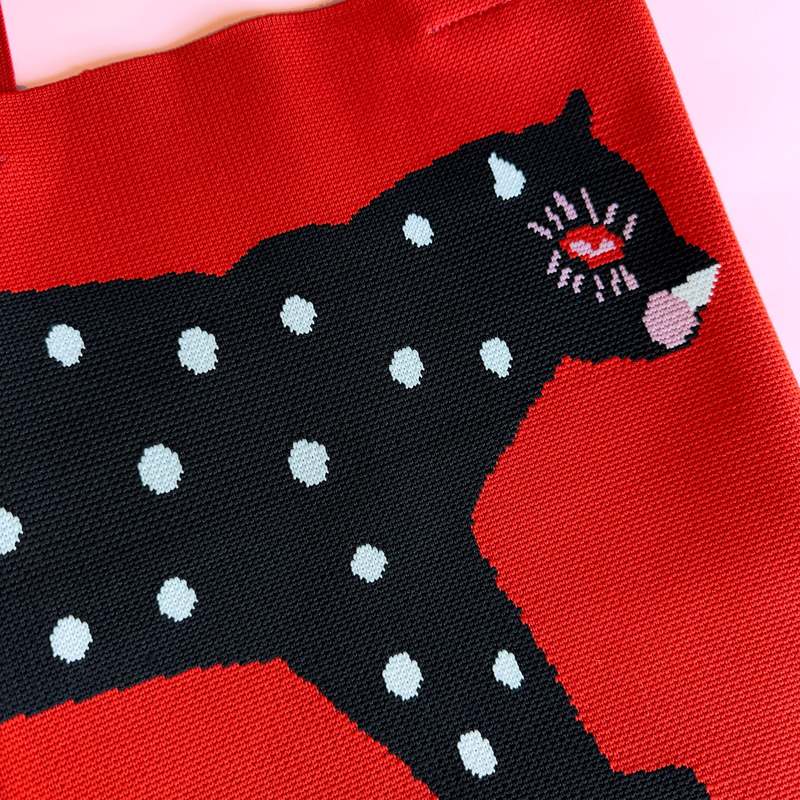 Centinelle Polka Cat Knit Tote Bag