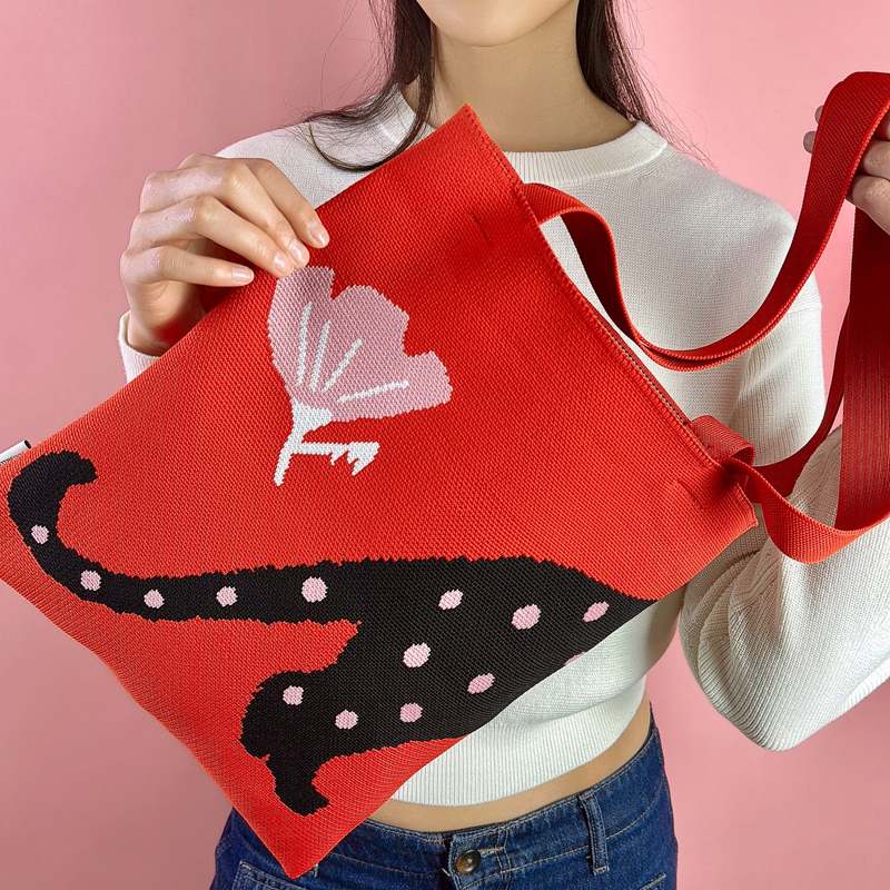 Centinelle Polka Cat Knit Tote Bag