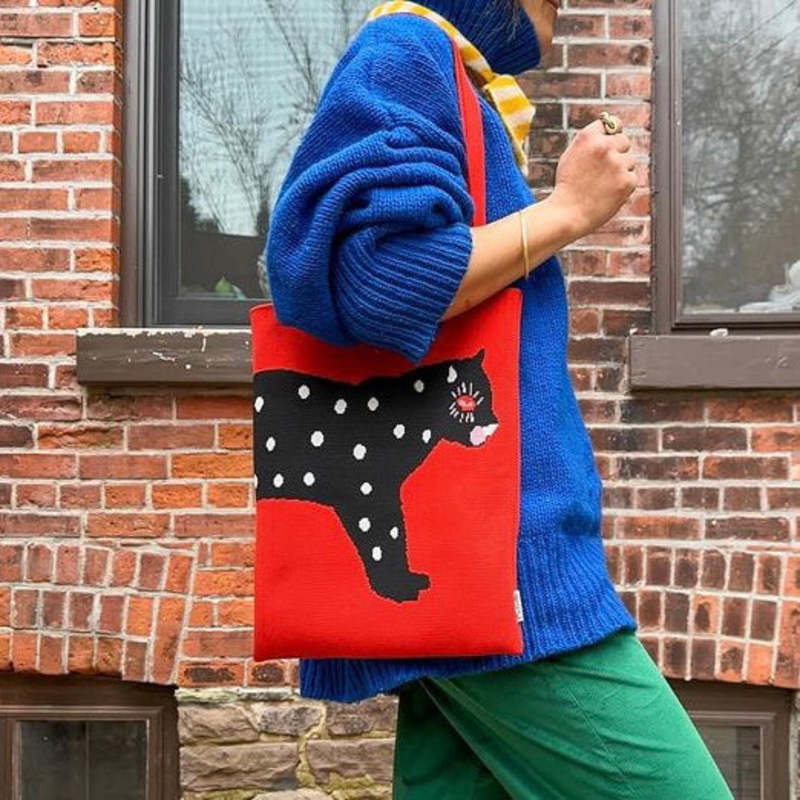 Centinelle Polka Cat Knit Tote Bag