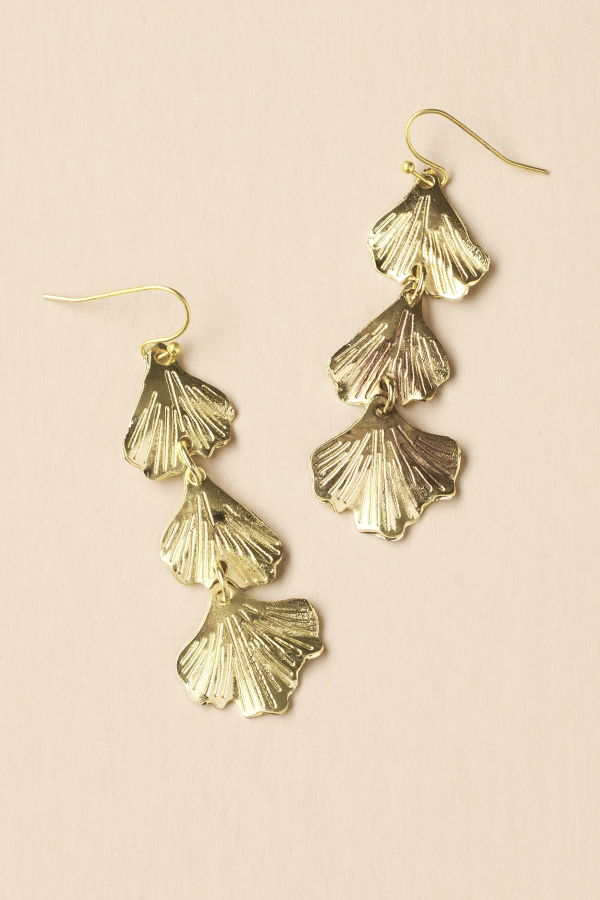 Matr Boomie Sayuri Ginkgo Leaf Triple Drop Statement Earring - Gold
