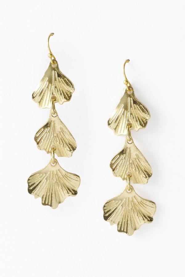 Matr Boomie Sayuri Ginkgo Leaf Triple Drop Statement Earring - Gold