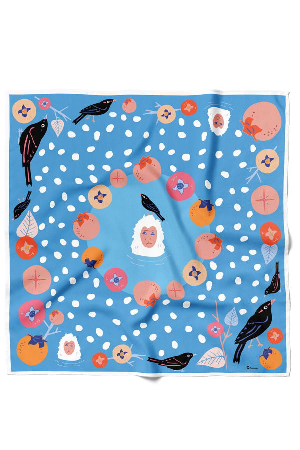 Centinelle Snow Monkey and Persimmons Cotton Silk Bandana