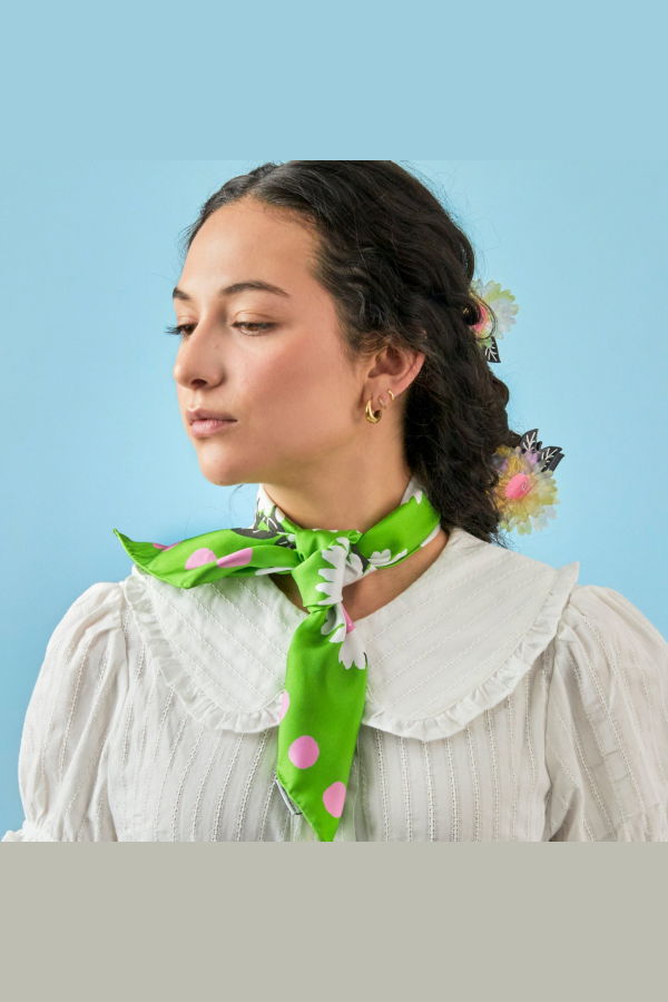 Centinelle White Flower Silk Medium Square Scarf