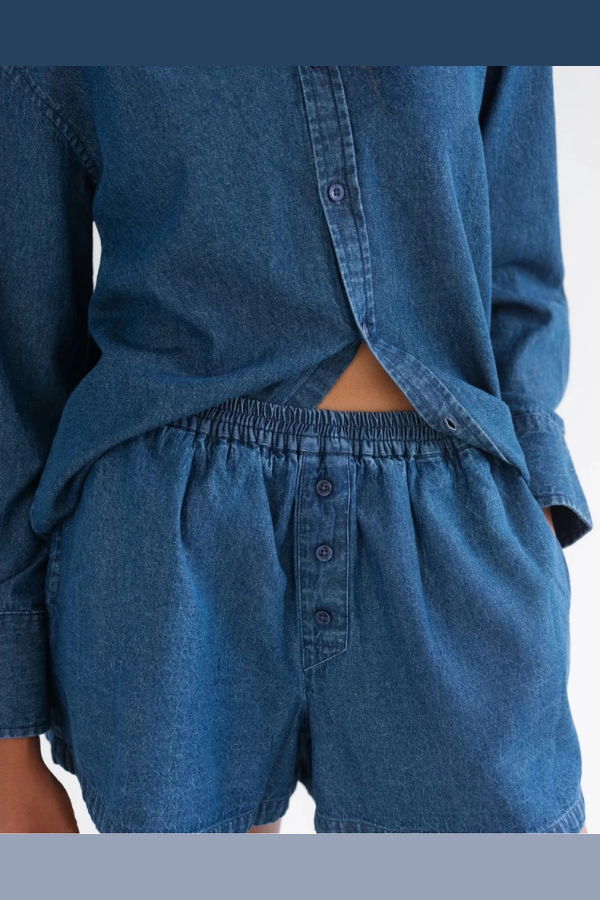 Brunette the Label Dark Denim Boxer Shorts - Dark Denim