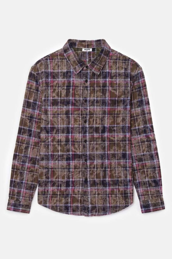 Blue&Cream Brandon Distressed Flannel - Dark Olive Plaid