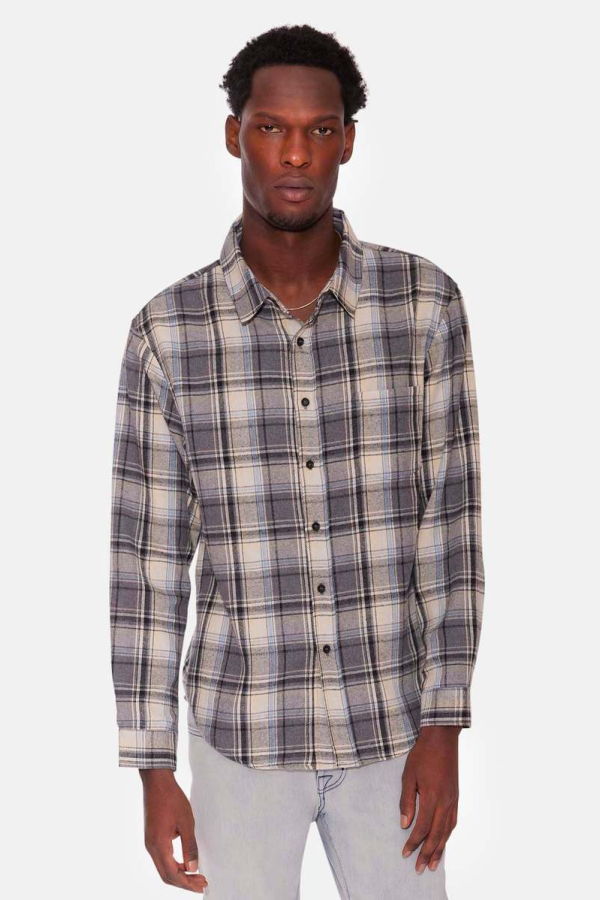 Blue&Cream Brandon Flannel Shirt - Grey Plaid