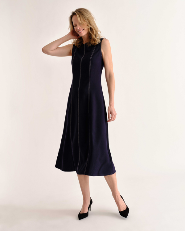 knee length dresses for ladies Damaris Textured Midi Dress Navy | Wedding Guest Dress main image 0
