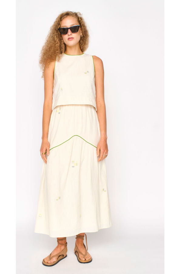 Mirth Santanyi Tank - Lime Jamdani