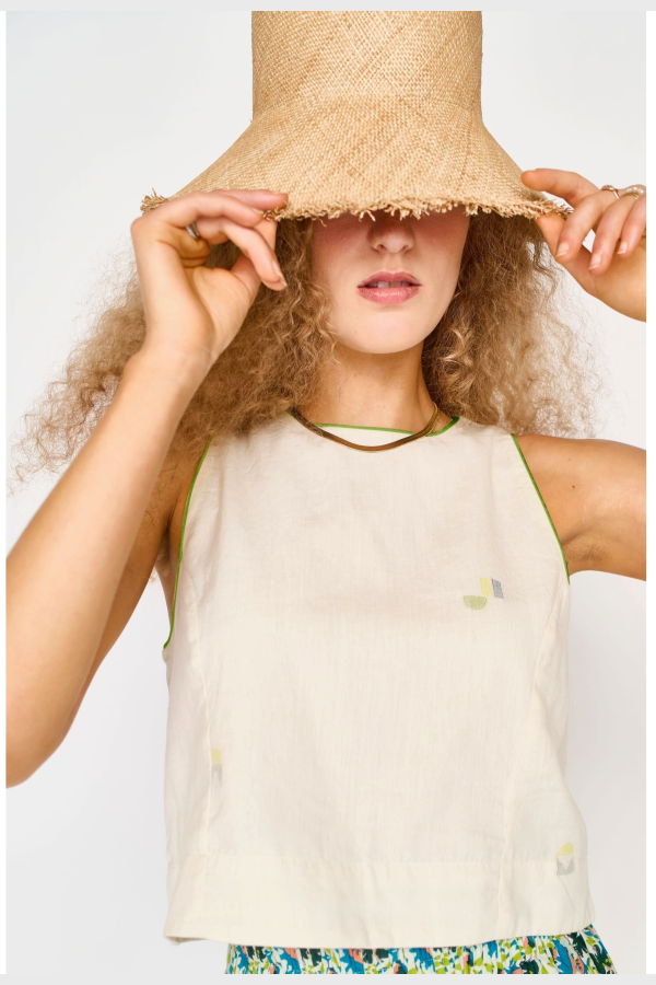 Mirth Santanyi Tank - Lime Jamdani