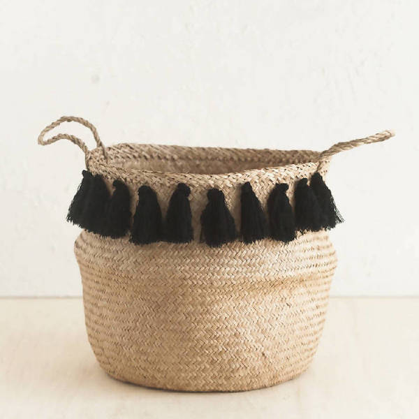 Creative Women Black Tasseled Belly Basket Creative Women Black Tasseled Belly Basket