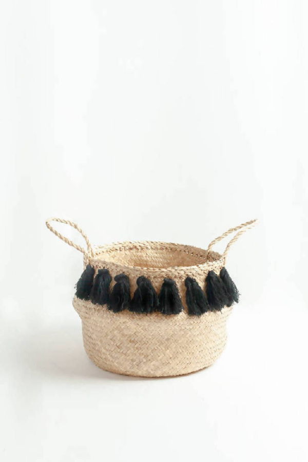 Creative Women Black Tasseled Belly Basket