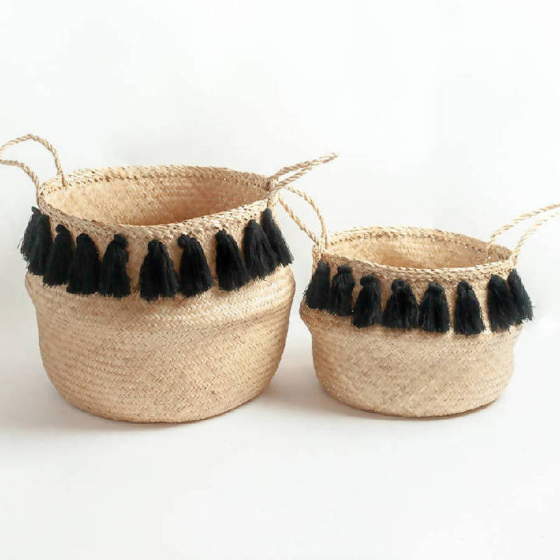 Creative Women Black Tasseled Belly Basket