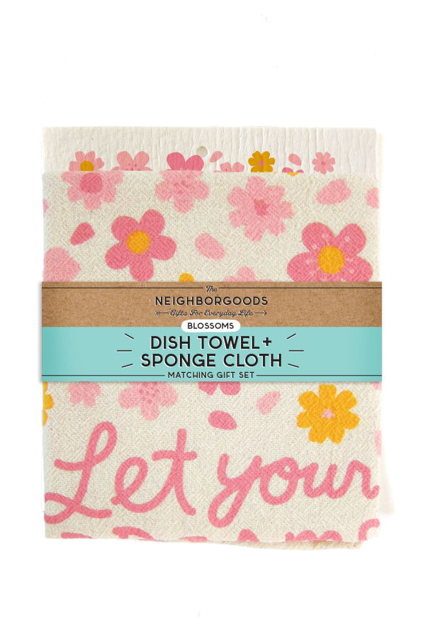 The Neighborgoods Blossoms Dish Towel + Sponge Cloth Gift Set