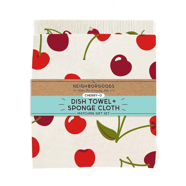 The Neighborgoods Cherry Dish Towel + Sponge Cloth Gift Set