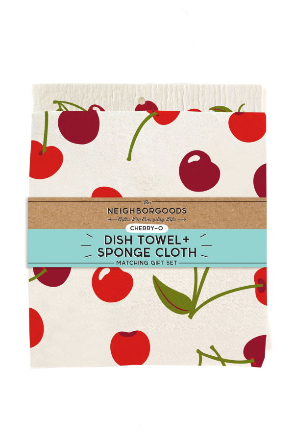 The Neighborgoods Cherry Dish Towel + Sponge Cloth Gift Set