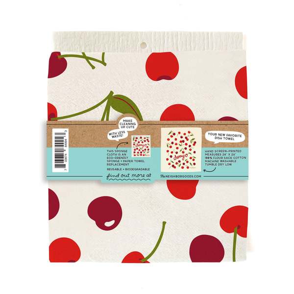 The Neighborgoods Cherry Dish Towel + Sponge Cloth Gift Set