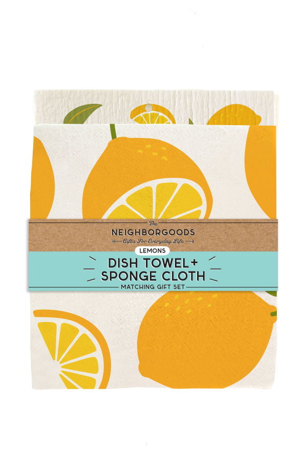 The Neighborgoods Lemon Dish Towel + Sponge Cloth Gift Set